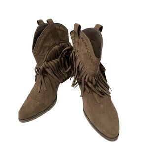 Forever 21 Womens Brown Fringe Faux Leather Ankle Heeled Boots Size 6.5